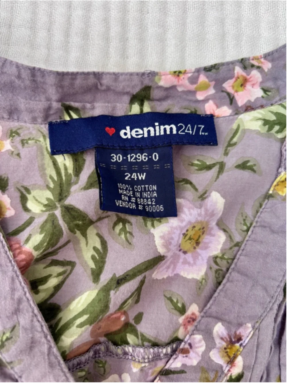 Women's denim24/7 Purple Floral Tunic Top Plus Size 24W Cotton - Picture 3 of 9